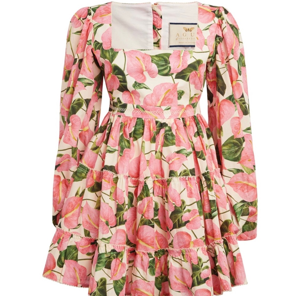 Agua by Agua Bendita Pink Floral Puff-Sleeve Mini Dress